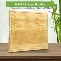Planche à découper Garvee en bambou 30 x 20 pouces avec rigole à jus et poignée pour cuisines domestiques et professionnelles. Bois naturel, robuste et polyvalente.