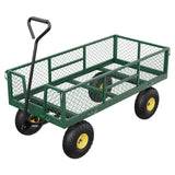 Chariot de jardin GARVEE 408 kg, cadre en acier robuste, côtés grillagés amovibles, poignée réglable, pneus 25 cm, vert et noir