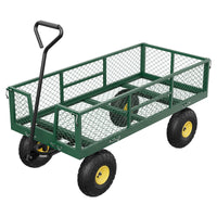 Chariot de jardin GARVEE 408 kg, cadre en acier robuste, côtés grillagés amovibles, poignée réglable, pneus 25 cm, vert et noir