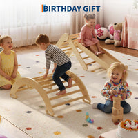 Ensemble triangulaire Garvee Pikler 7 en 1, jouet d'escalade pliable en bois de style Montessori pour bébés et jeunes enfants, 54 cm (21,3 po) de hauteur, couleur naturelle.