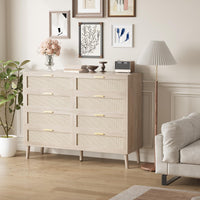 Commode Garvee en rotin à 8 tiroirs, spacieuse et robuste, pour chambre et entrée, coloris naturels