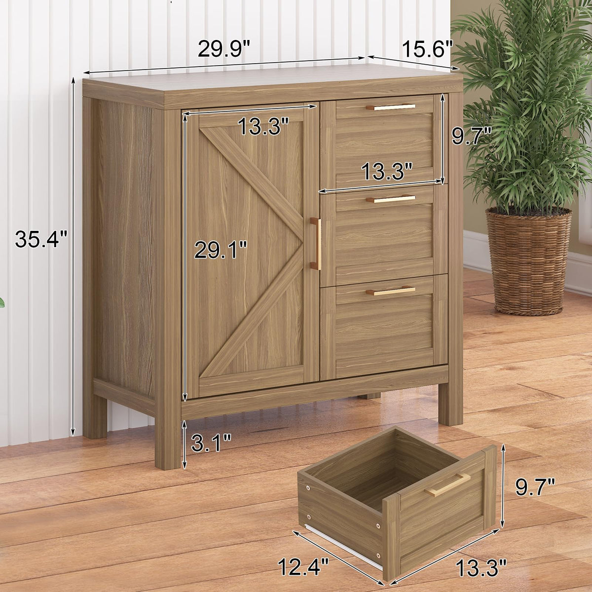 Garvee buffet avec espace de rangement, étagères réglables, MDF et bois massif, style campagne moderne, couleur or, idéal pour le salon et la cuisine