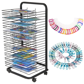 Séchoir à tableaux Garvee 25 cubes, étagère métallique à roulettes pour ateliers d'art et salles de classe, 30,5 cm (P) x 43,2 cm (L) x 99 cm (H), en acier mobile