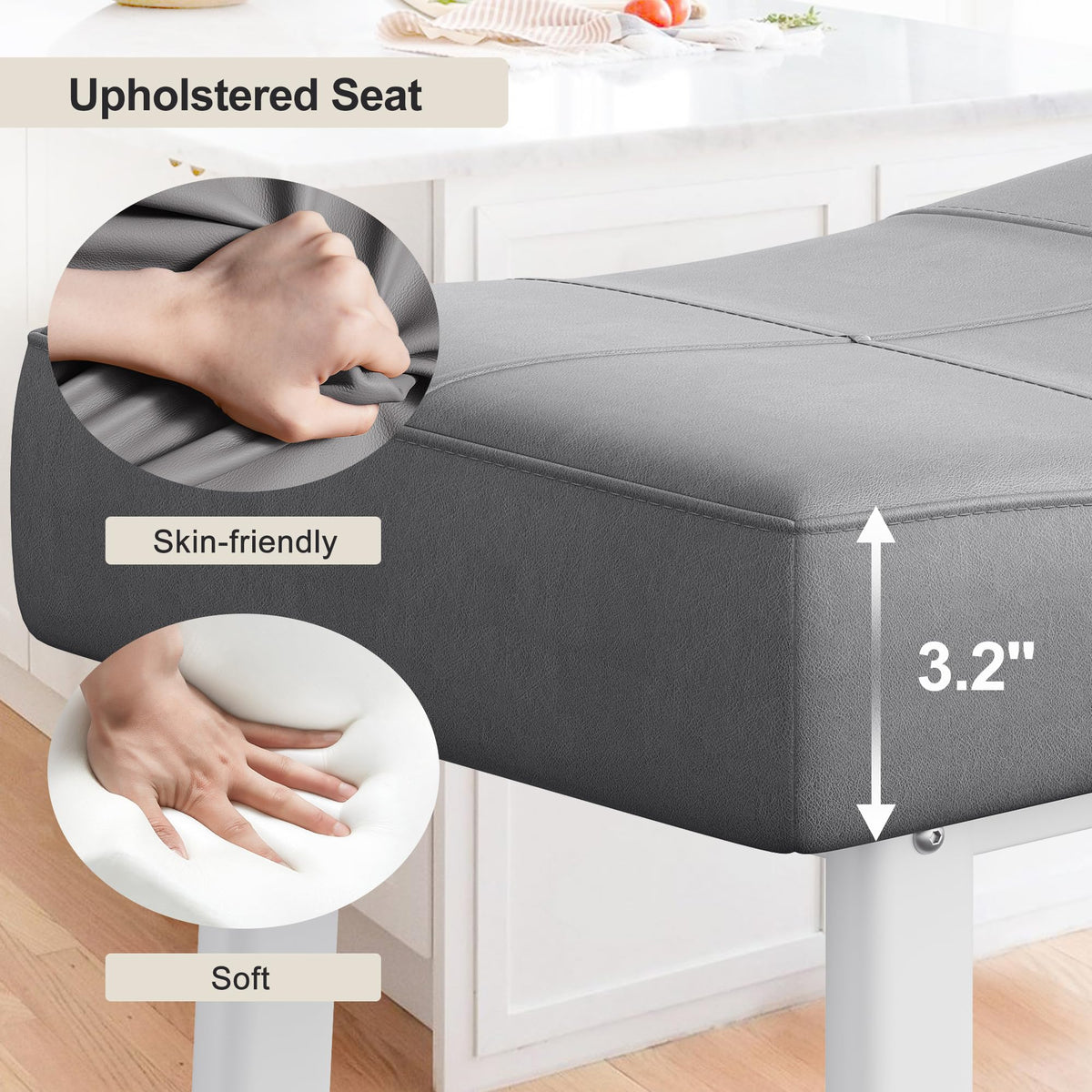 Garvee Lot de 2 tabourets de bar selle 61 cm, sans dossier, assise rembourrée incurvée, pieds métal et repose-pieds, pour îlot de cuisine ou bar, gris