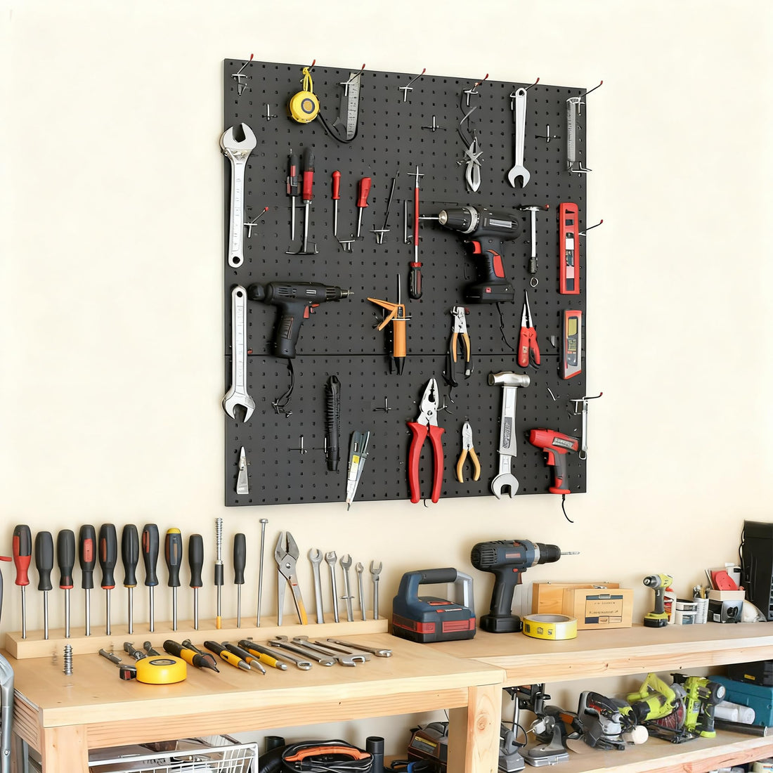 Panneau perforé métallique Garvee, lot de 4, 30,5 x 61 cm, en acier résistant aux rayures et flexible, avec vis, pour atelier et bureau, noir.