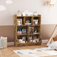 Armoire à jouets Garvee marron rustique à 3 étagères, protection anti-basculement pour chambres d'enfants et salles de jeux, en bois robuste et sécurisée pour les enfants.
