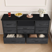 Garvee commode à 8 tiroirs, 3 prises électriques et 2 ports USB, meuble TV avec éclairage LED pour chambre, salon ou entrée, 120 cm, gris
