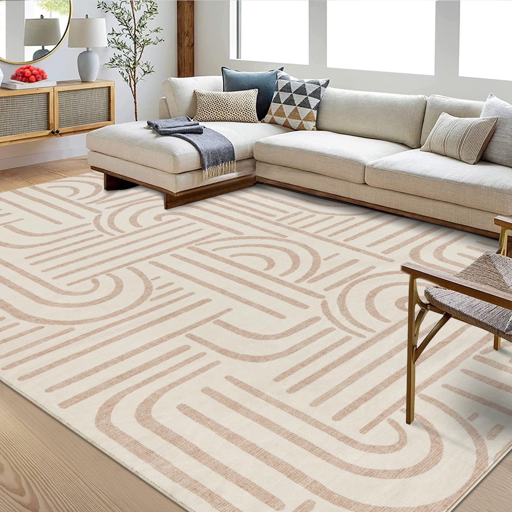Tapis de salon Garvee 200x290 cm, lavable, antidérapant, à poils courts, gris, pour salon, chambre ou salle à manger