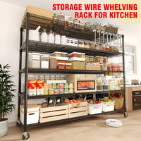 Étagère métallique robuste Garvee, 5 niveaux, capacité de charge de 1500 kg, hauteur réglable, acier, roulettes et pieds fixes pour garage et entrepôt, grand format, couleur acier