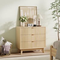 Garvee commode à 3 tiroirs, style mid-century moderne, design cannelé, MDF et bois massif, système anti-basculement, chambre, salon, 80 cm l × 79 cm h