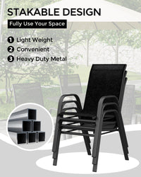 Ensemble de 4 chaises de jardin Garvee, empilables, légères, en tissu Teslin respirant, résistantes aux intempéries, noires, pour jardin et piscine, 61,5 cm (P) x 60 cm (L) x 96 cm (H)