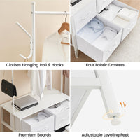 Portant à vêtements Garvee à 4 tiroirs, structure en métal et plateau en bois, pour chambre et couloir, blanc, robuste et polyvalent