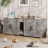 Garvee Meuble cache-litière 3-en-1 à double compartiment avec portes de grange, maison pour chat, gris - Gris