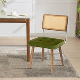 Garvee Chaise en Rotin avec Coussin Velours Doux, Dossier Haut, Pieds en Bois Robustes, Style Campagne Moderne, Vert, Pour Salle à Manger et Cuisine - 