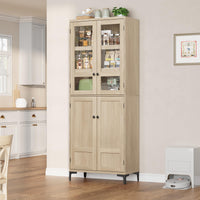 Garvee armoire de cuisine de 180 cm de haut avec portes vitrées, 4 portes, 5 étagères réglables, en bois de bouleau