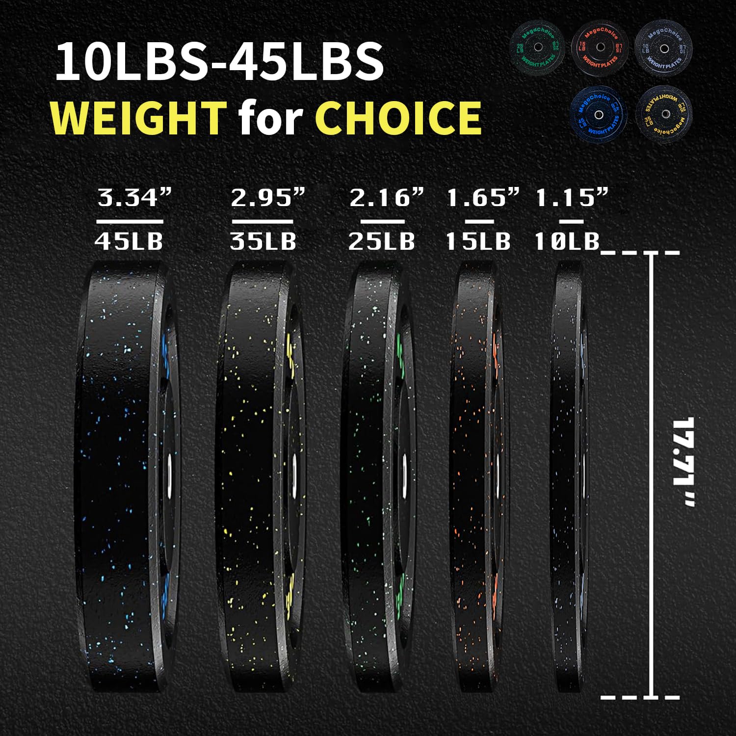 Disques de musculation Garvee de 20 kg (45 lb), disques en caoutchouc de 5 cm (2 pouces) avec anneau en acier pour l'entraînement à domicile, poids colorés, amortissants