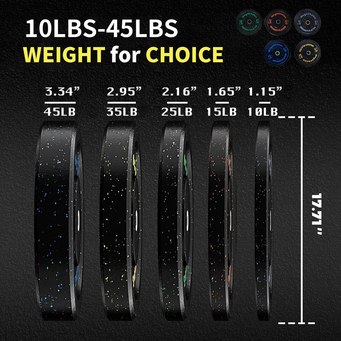 Ensemble de disques de musculation Garvee de 20 kg (45 lb) en caoutchouc de 5 cm (2 po) avec anneau en acier, amortissant les chocs pour la maison et la salle de sport, poids colorés
