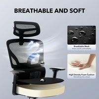 Chaise de bureau ergonomique Garvee en maille avec soutien lombaire réglable, accoudoirs 3D, structure en métal, dossier haut et appui-tête, idéale pour le bureau ou le télétravail, couleur noire.