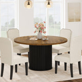 Garvee Table À Manger Ronde 119 cm Pour 4-6 Pers Avec Plateau MDF Texturé Et Pied Métal Ondulé Noir Pour Cuisine Et Salle À Manger, Marron - Marron