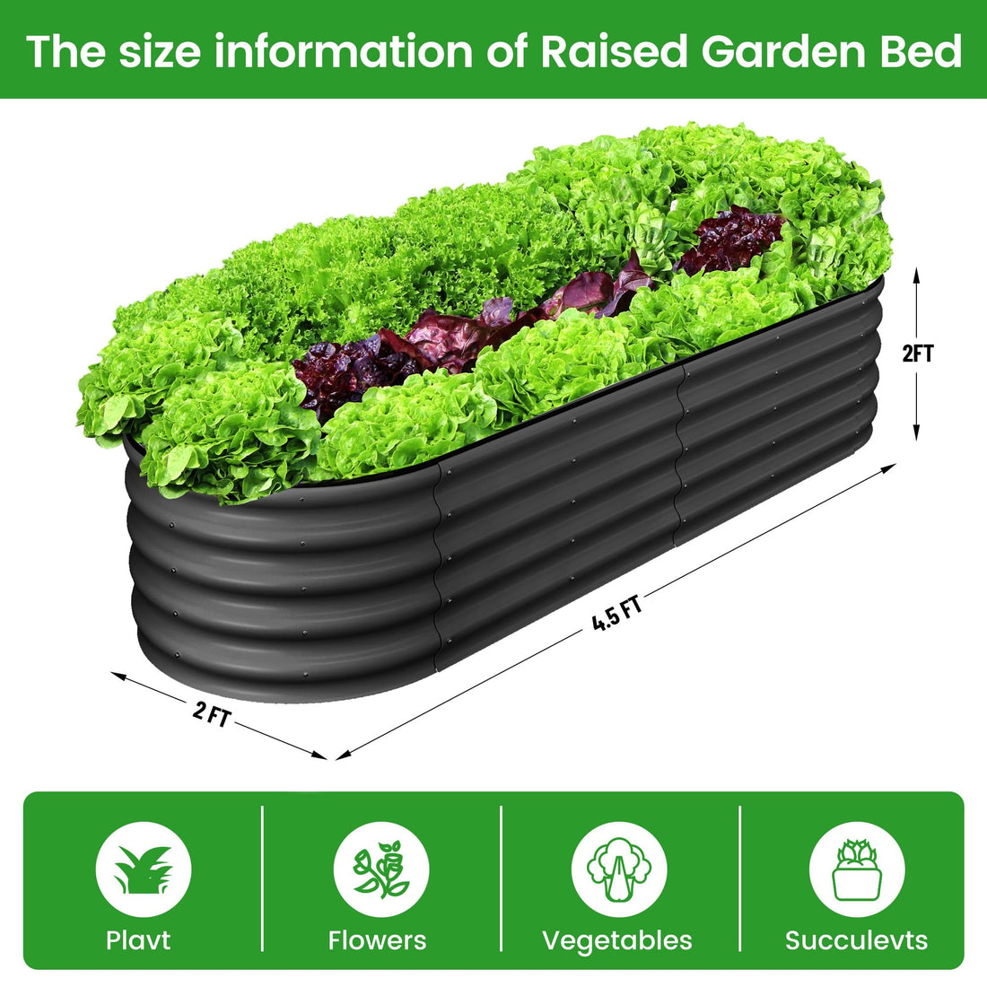 Garvee Lot de 2 Jardinières Surélevées Ovales 137 × 61 × 61 cm, Acier Galvanisé Gris Anticorrosion, Bacs Potagers Robustes pour Jardin, Terrasse et Extérieur