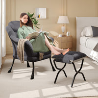 Fauteuil relax Garvee avec repose-pieds, ergonomique, en velours, pliable, gris, pour salon et chambre, gain de place