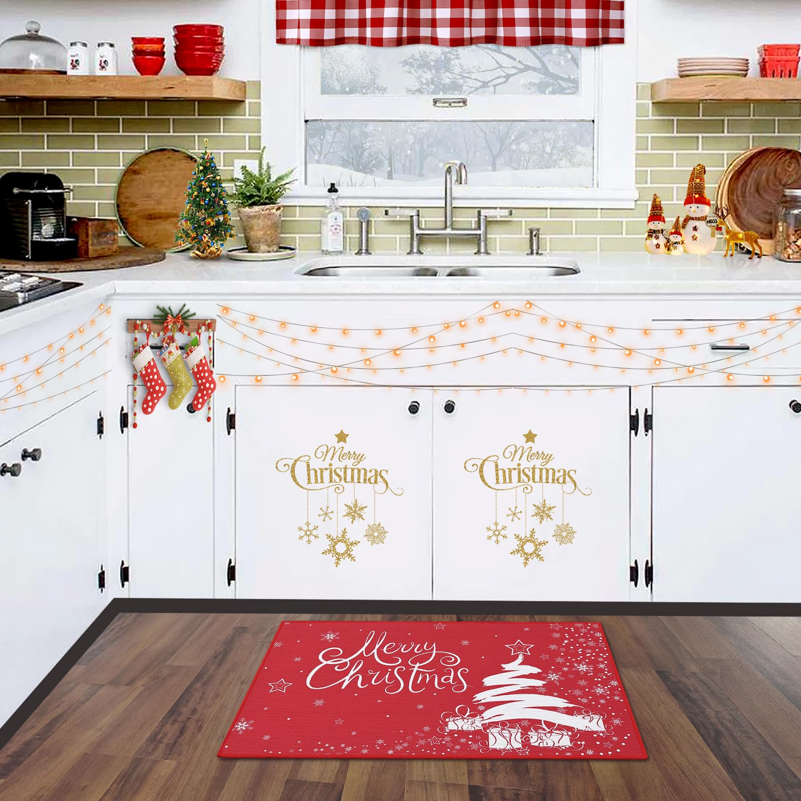 Tapis de porte décoratif Garvee Kerst Welcome, motif sapin de Noël, antidérapant, en caoutchouc, pour intérieur et extérieur, 50 x 80 cm