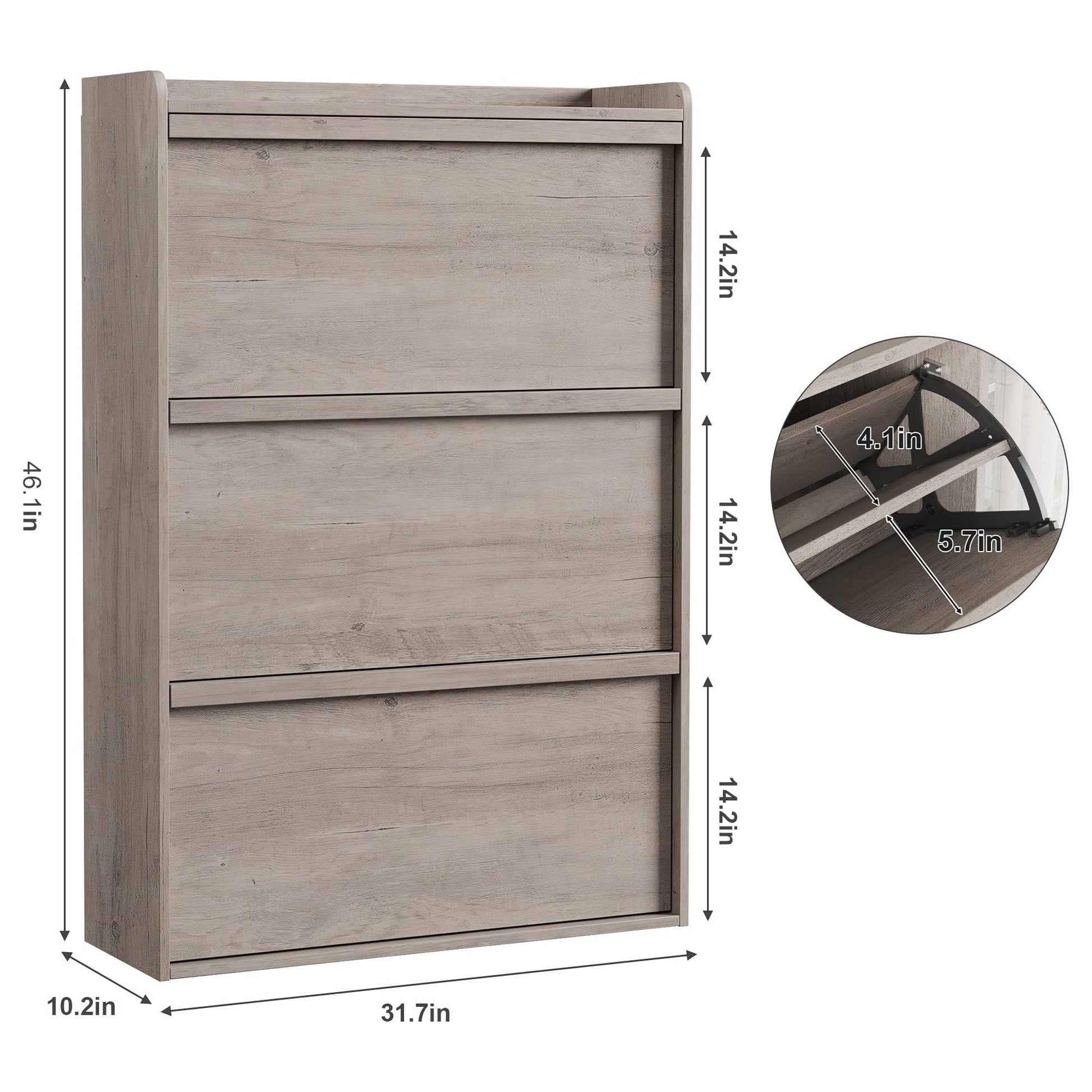 Meuble à chaussures Garvee avec 3 compartiments pliables, étagère réglable, bois MDF, pour entrée et salon, gris, gain de place, robuste