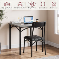 Ensemble table et chaises Garvee pour 2 personnes, gris rustique, MDF et acier, gain de place, idéal pour les petites pièces et les appartements.