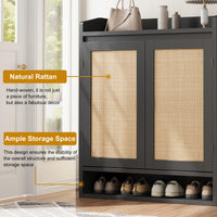 Garvee meuble à chaussures en rotin avec 2 portes, étagères réglables, 5 niveaux, MDF, noir, pour entrée et salon