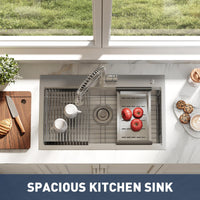 Garvee Évier encastrable en acier inoxydable 76 x 46 cm, cuve simple profonde 23 cm, kit d’accessoires inclus, idéal cuisine, bar et atelier, gris argenté