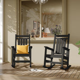 Garvee Fauteuil à bascule d’extérieur en HDPE noir, assise large avec accoudoirs spacieux, résistant aux intempéries, pour jardin et porche - Noir