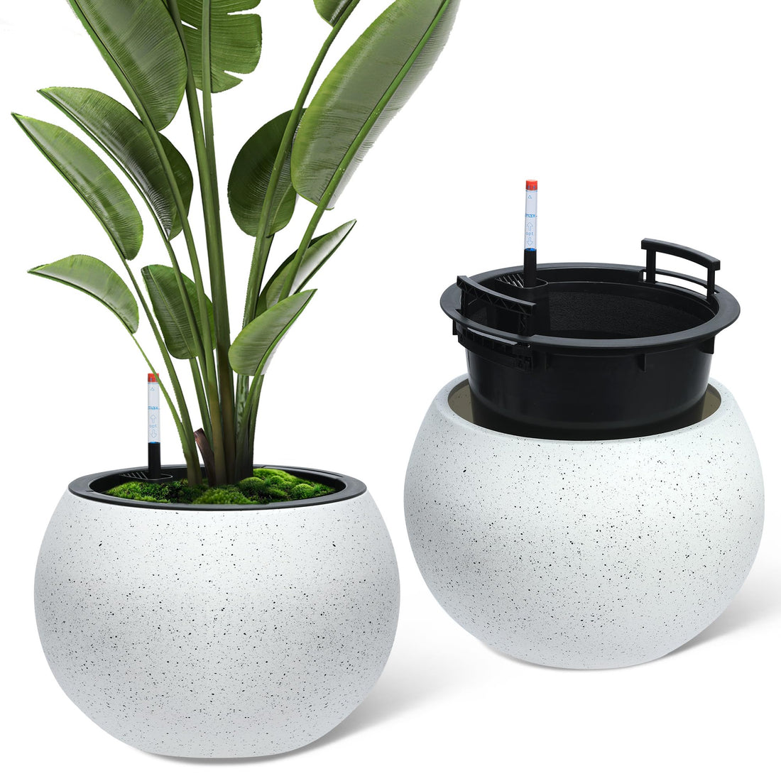 Jardinières rondes à arrosage automatique Garvee, ouverture de 25 cm avec indicateur de niveau d'eau, pour une utilisation intérieure et extérieure, matériau durable, ventilation, polyvalentes