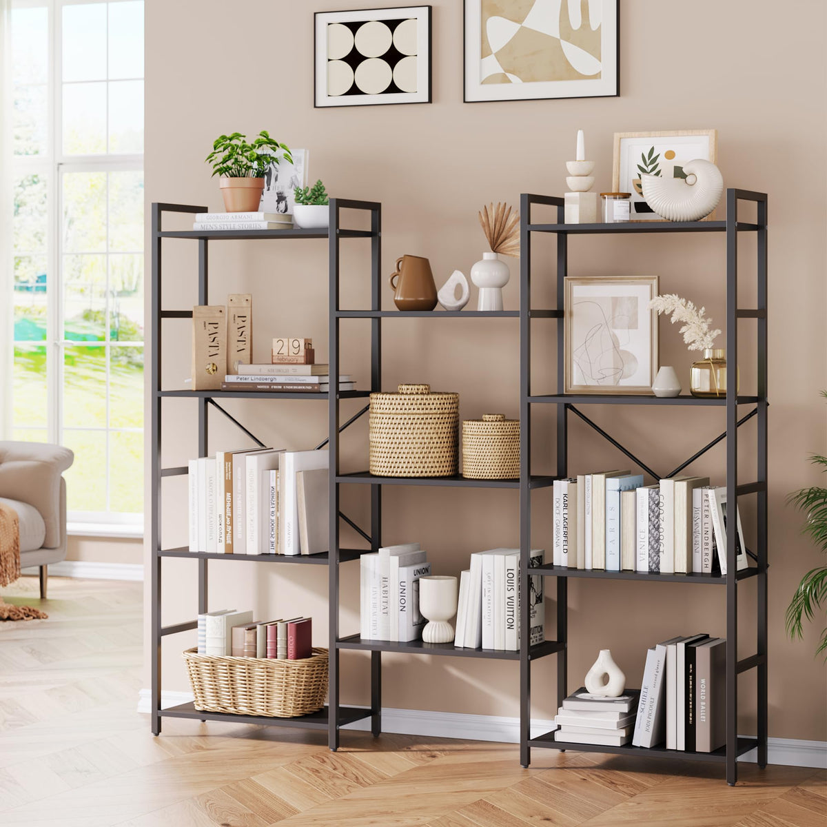 Garvee étagère industrielle à 4 niveaux avec structure métallique, 11 étagères ouvertes, robuste, noir, idéale pour le salon et le bureau