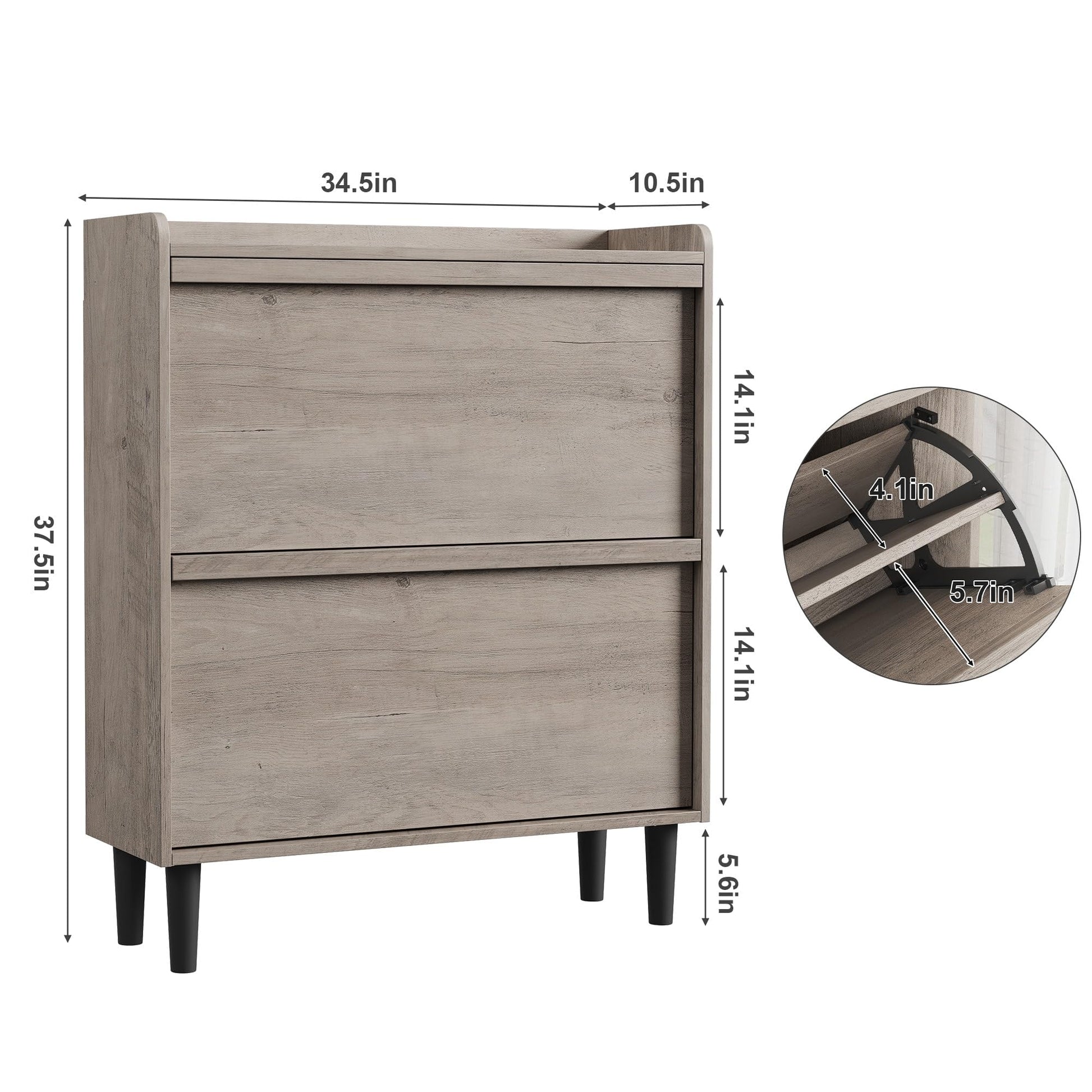 Meuble à chaussures Garvee avec 2 tiroirs abattants, étagère réglable, bois MDF, gain de place, robuste, gris, pour entrée et salon