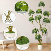 Arbre artificiel d'intérieur Garvee de 2,13 m (7 pi) de haut, à plusieurs tiges, avec parasol et pot en PE blanc. Stable et facile d'entretien. Idéal pour la maison et le bureau.