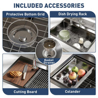 Évier à encastrer Garvee en acier inoxydable gris argenté, 76,2 x 45,7 cm, profondeur 22,9 cm – 1 cuve avec ensemble d'accessoires pour cuisine et bar