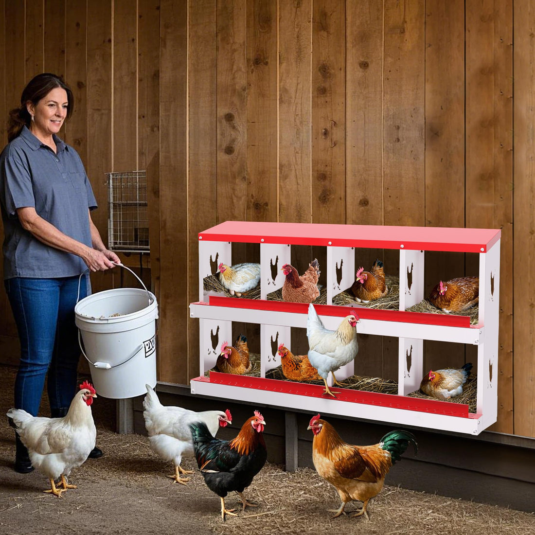 Garvee pondoir pour poules à 8 compartiments en acier galvanisé, résistant à la rouille et ventilé, collecte des œufs facile, idéal pour poulailler