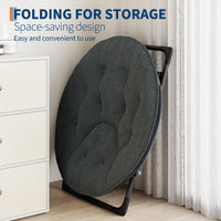 Fauteuil soucoupe pliable Garvee en fausse fourrure avec structure en métal, gris, confortable et portable, idéal pour la chambre et le jardin.