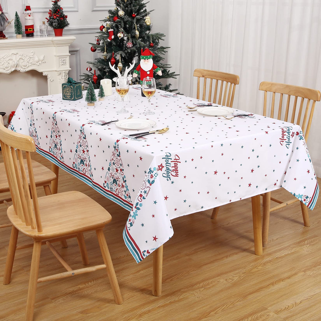 Garvee Nappe et rectangulaire, imperméable et antitache, en polyester, idéale pour la cuisine, les fêtes et le camping, blanc, 137 × 228 cm