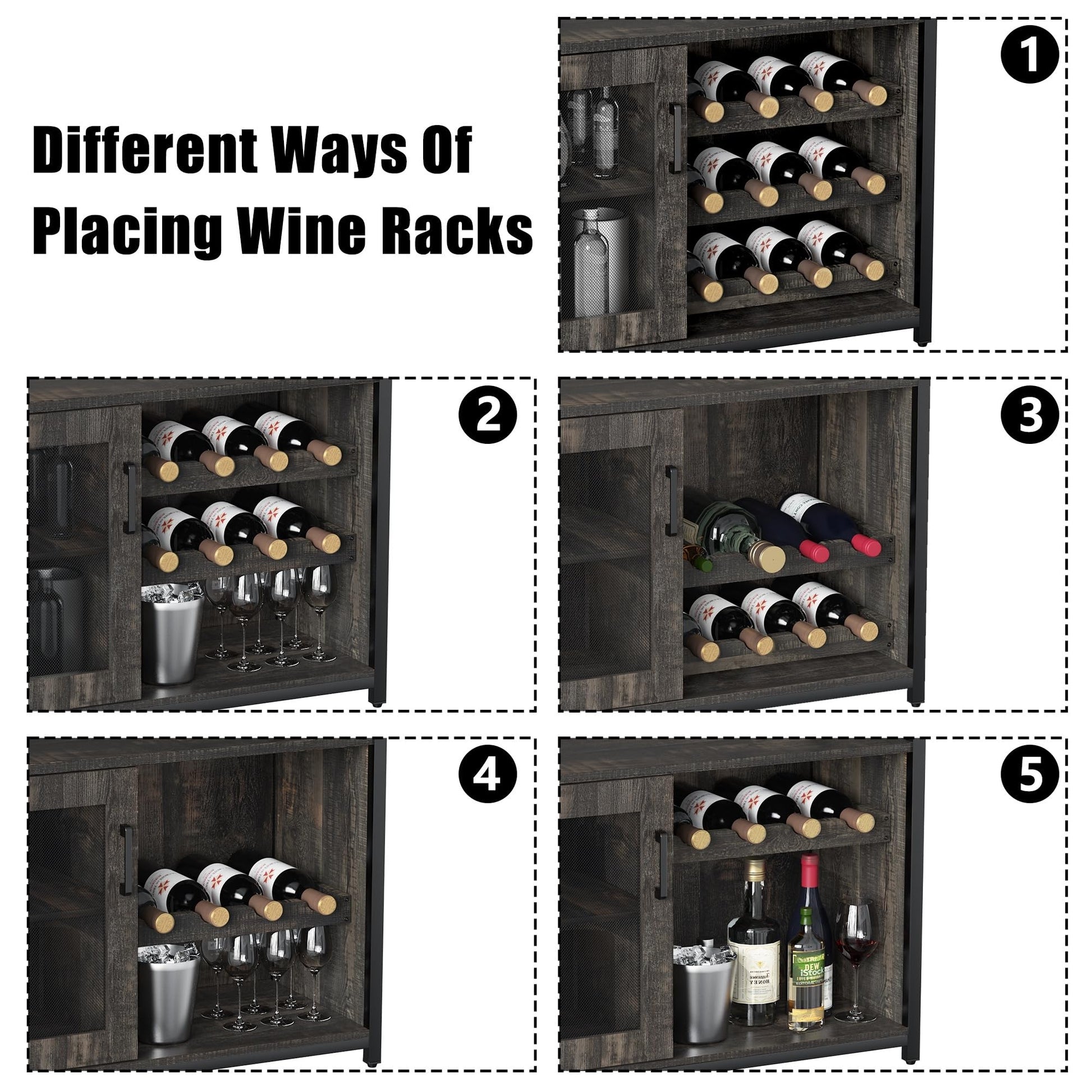 Meuble bar à vin Garvee à 3 niveaux avec casier à bouteilles amovible et porte-verres, idéal pour la cuisine et le salon. Dimensions : 69 cm (L) x 35 cm (P) x 92 cm (H). Matériaux : MDF et fer.