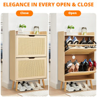 Meuble à chaussures Garvee avec 2 tiroirs pliables en rotin pour entrée et couloir, 98 x 60 x 23,5 cm, inodore, gain de place
