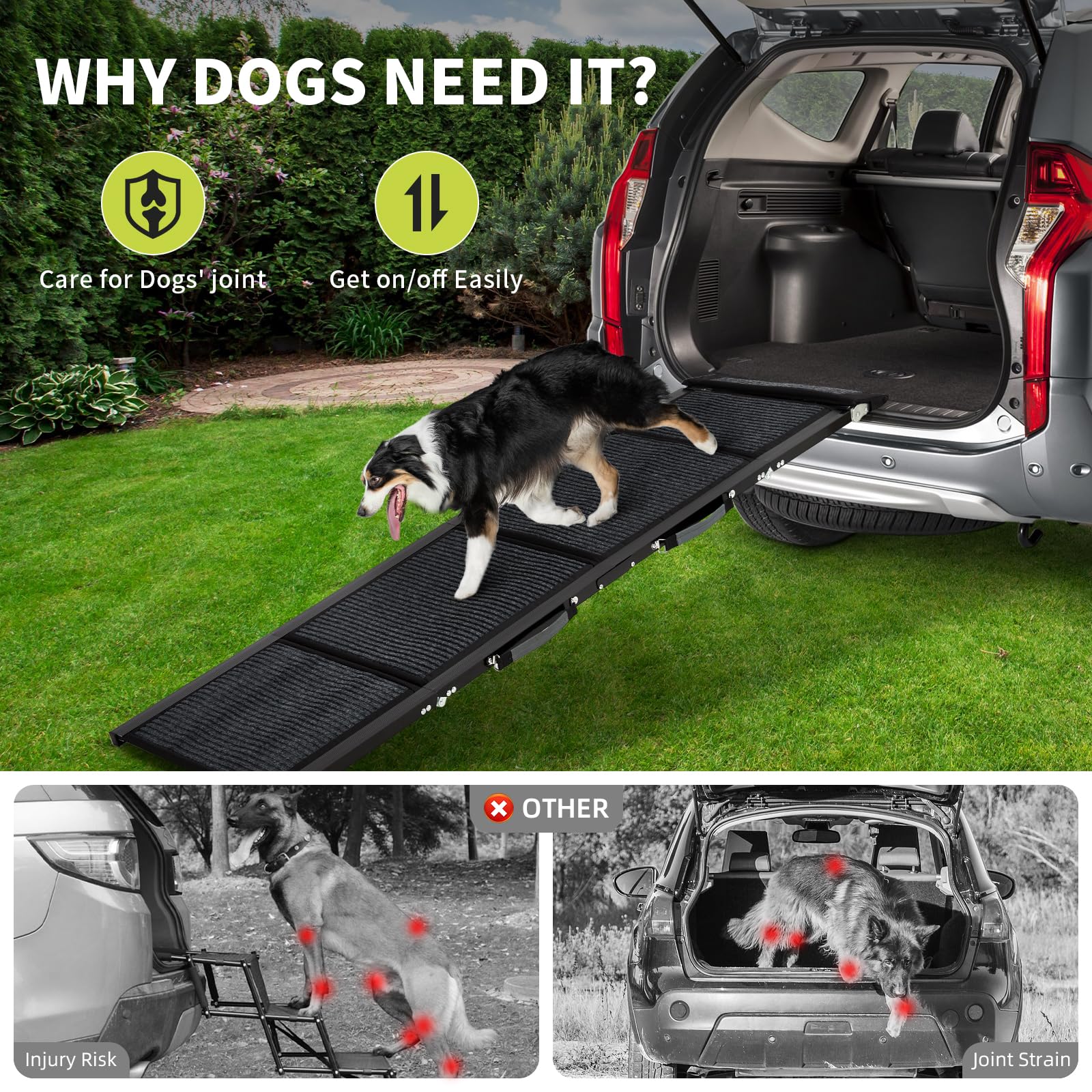 Garvee Rampe pliable pour chien en aluminium 180 x 50 cm, antidérapante, supporte jusqu’à 120 kg, idéale voiture, canapé, lit et animaux âgés.