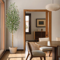 Olivier artificiel Garvee de 2,13 m (7 pi) avec 2 troncs en bois, 1152 feuilles en soie, pot en ciment blanc, décoration de salon, branches ajustables, vert réaliste