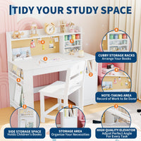 Garvee Bureau enfant ergonomique avec chaise, plateau inclinable et meuble de rangement, blanc, idéal pour étude, devoirs et activités créatives