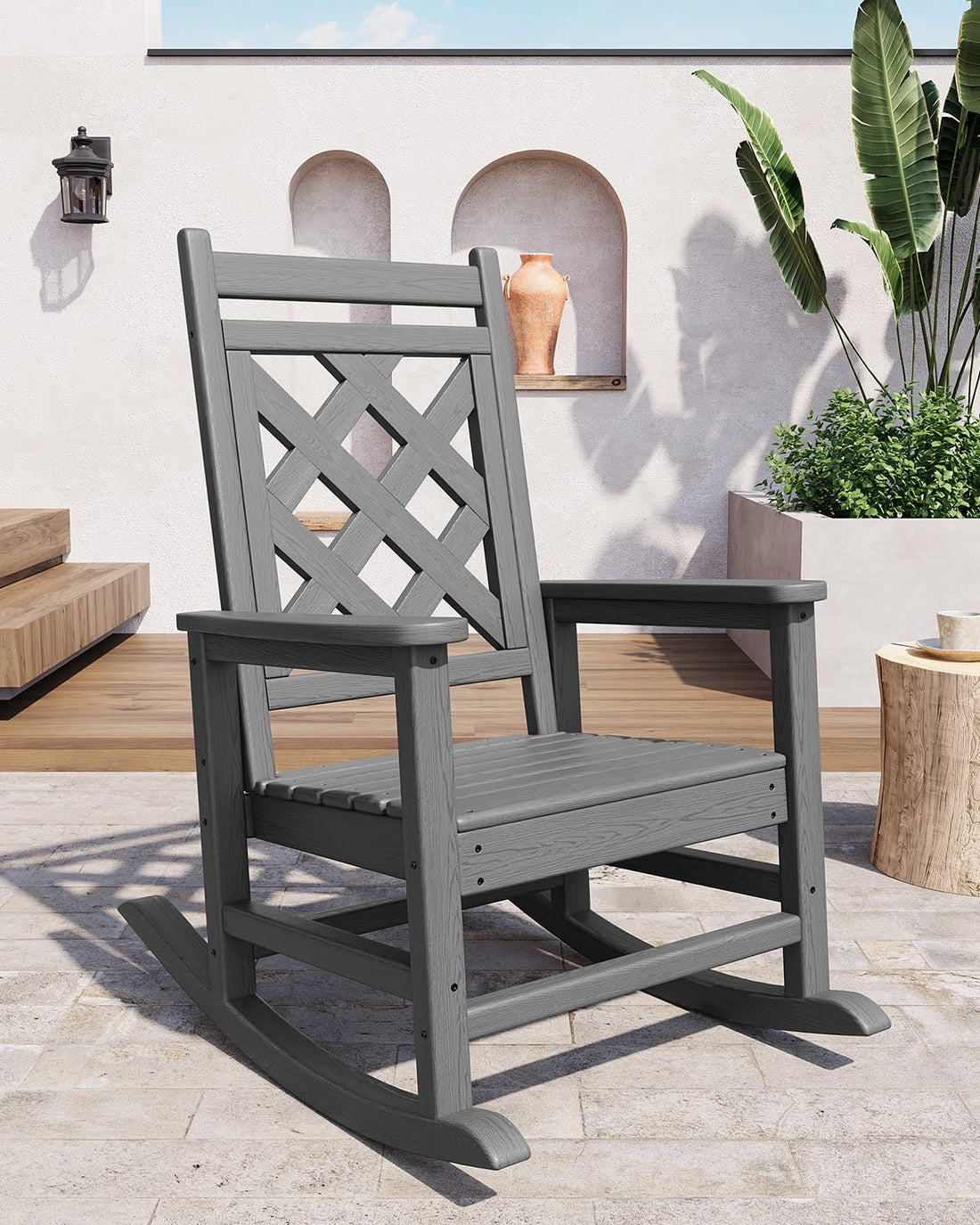 Fauteuil à bascule Adirondack surdimensionné Garvee, en PEHD résistant aux intempéries, pour terrasse, jardin, piscine, capacité de charge de 172 kg, structure en bois