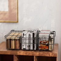 Paniers de rangement Garvee en fil métallique, acier thermolaqué, empilables, avec poignées, pour la cuisine et le bureau, grand format, ouverts, noirs
