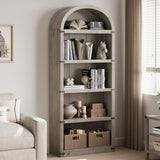 Garvee bibliothèque 5 étagères arquée en MDF robuste avec protection métal pour salon et bureau 182 cm naturel rustique - Rustic Gray