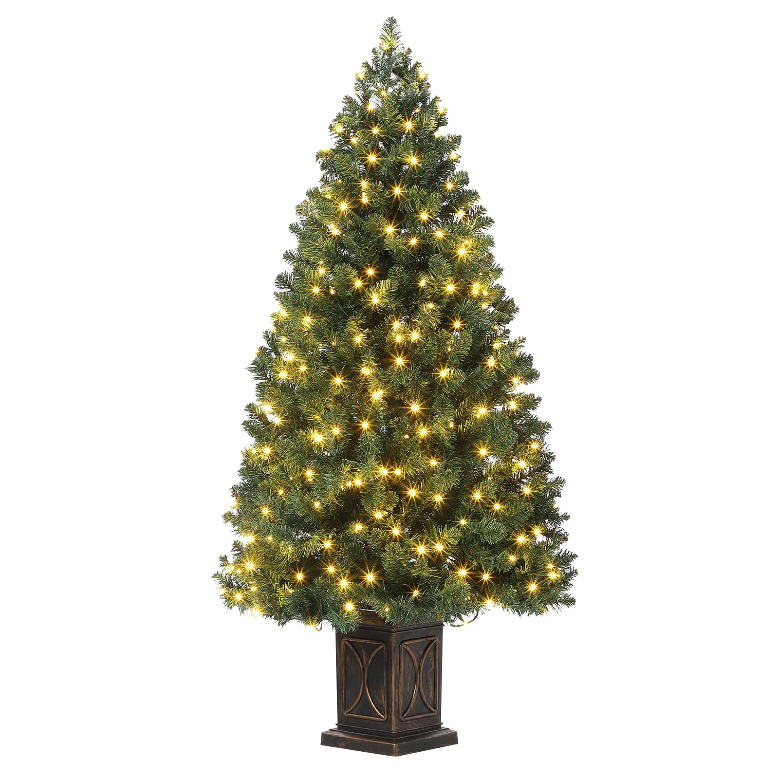 Sapin de Noël artificiel vert Garvee de 1,37 m (4,5 pi) avec 300 lumières DEL, 8 modes d'éclairage, aiguilles en PVC, pot en ciment pour une utilisation intérieure et extérieure, branches denses, vert