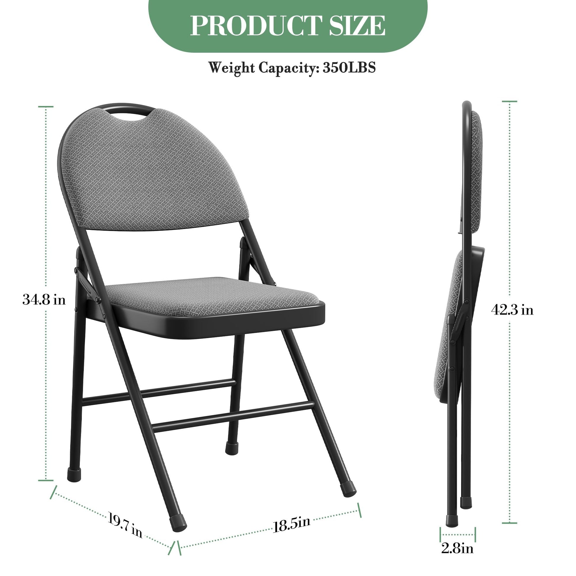 Ensemble de 2 chaises pliantes Garvee avec revêtement en cuir PU rembourré, structure en métal, ergonomiques, pliables, pieds antidérapants, grises, pour le bureau et l'extérieur