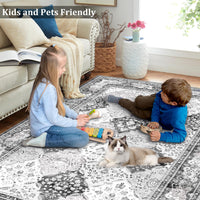 Tapis Garvee Boho Rugs lavable, antidérapant et fin, pour salon, salle à manger, chambre, cuisine ou bureau, 120 x 170 cm, gris